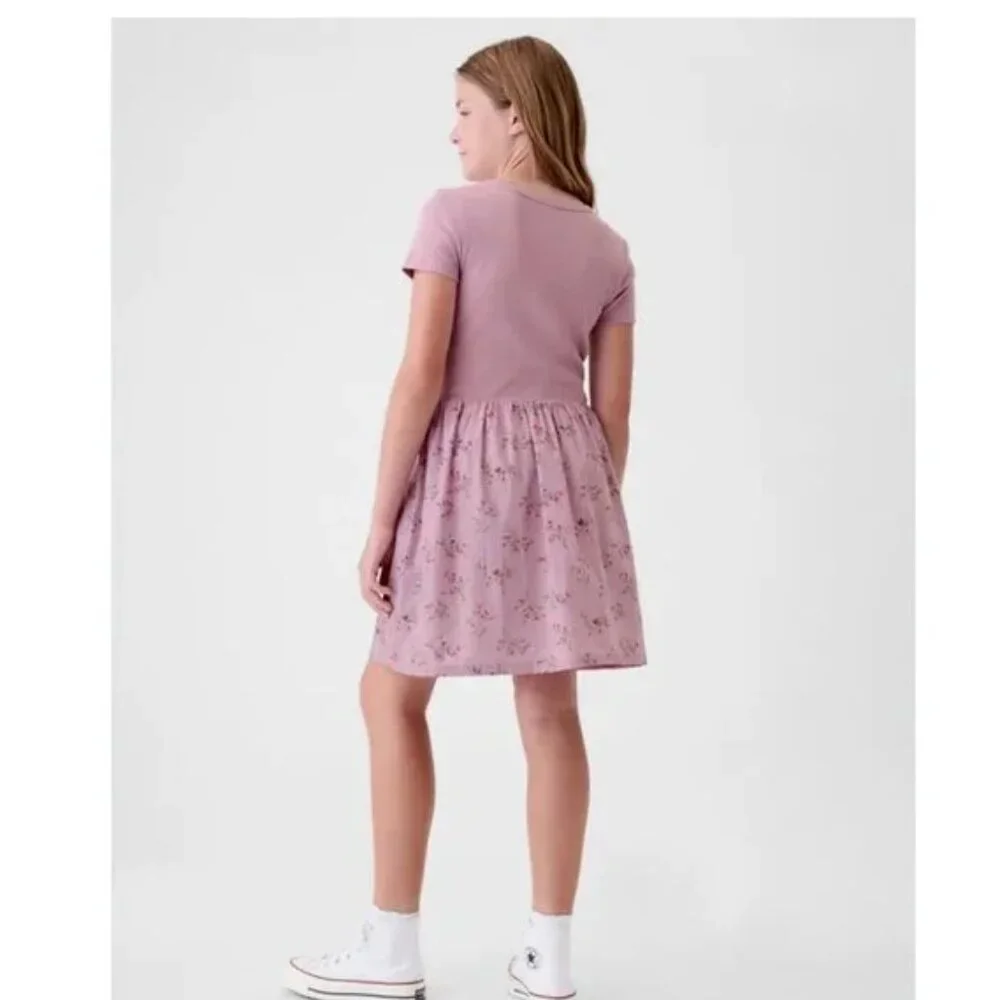 Gap Kids Girls Lilac Purple Short Sleeve Floral Print Skater Dress M